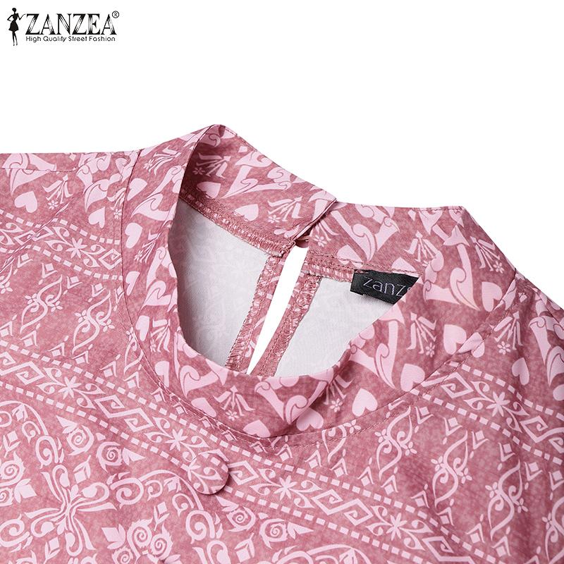 ZANZEA Women Casual Round Neck Ethnic Print 3/4 Sleeve Blouse