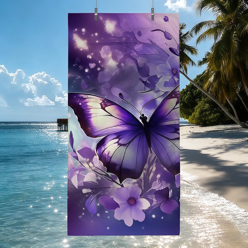 

Purple Butterfly Towel Quick Drying Beach Towels Are Suitable For Swimming Pools Camping Yoga And The Gym W40*H60(CM)