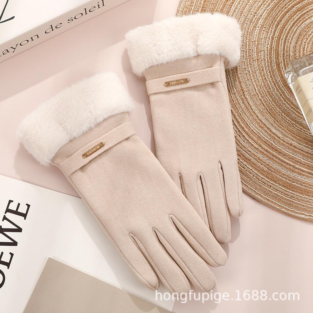 Warm gloves Three-line rabbit velvet men's and women's fashion cold-proof velvet outdoor cycling autumn and winter gloves