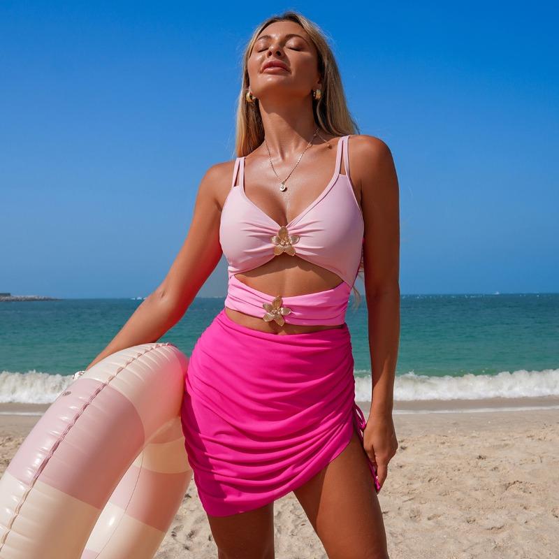 

2026 New European and American One-piece Swimsuit Women s Color Matching Explosion Mesh Sexy Bikini Spot S