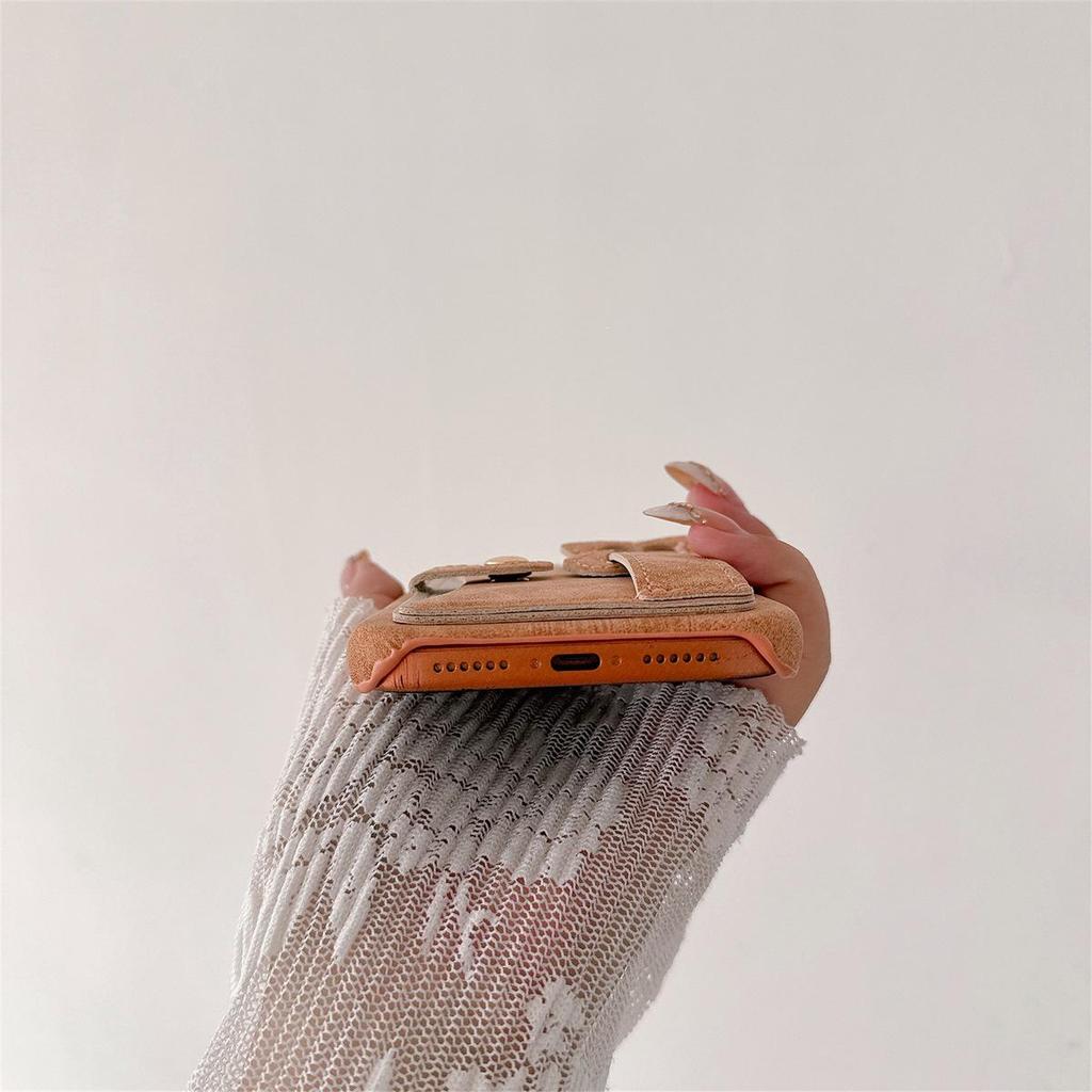 Retro Pattern Card Holder Case with Wrist Strap for iPhone 14/13/12/11 Apple 17/16/15 PROMAX