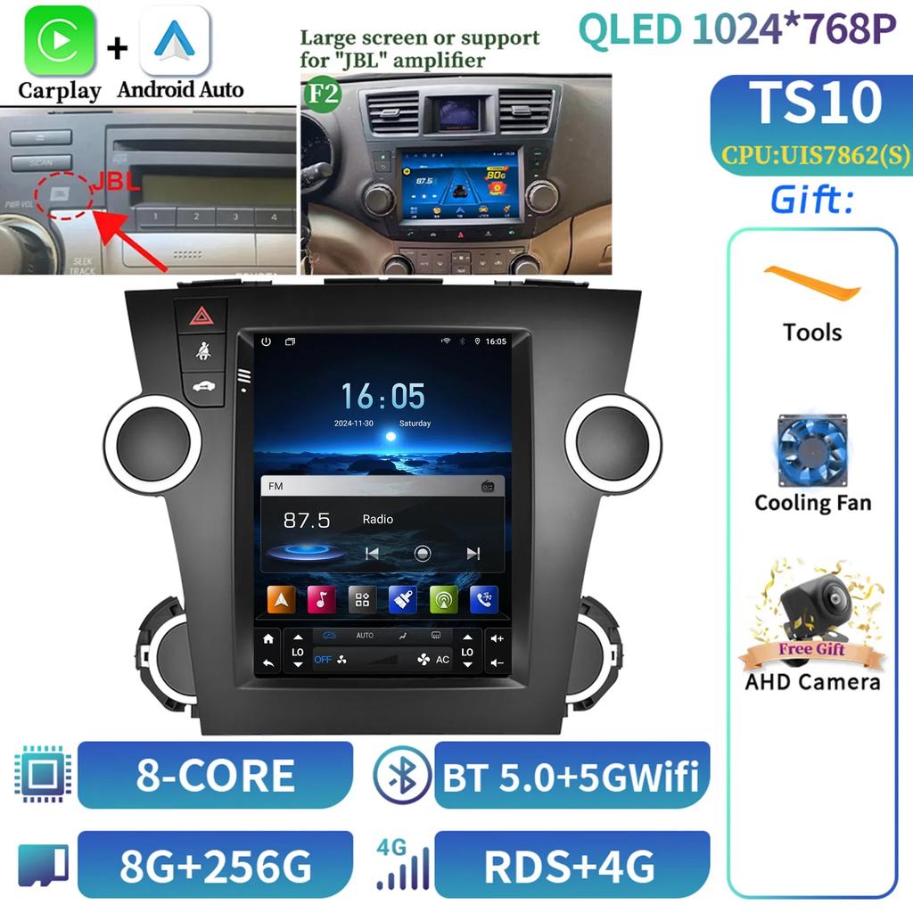 9.7inch Android Car Radio Multimedia For Toyota Highlander 2009-2014 Navigation Bluetooth Carplay Head Unit Touch Screen Stereo