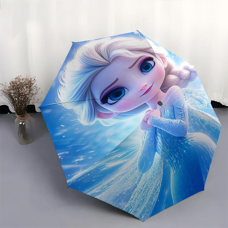 Elsa,Frozen Themed Automatic Opening and Closing Folding Umbrella, Reinforced 8 Ribs, Compact Travel Design, Fashionable Folding Umbrella, V
