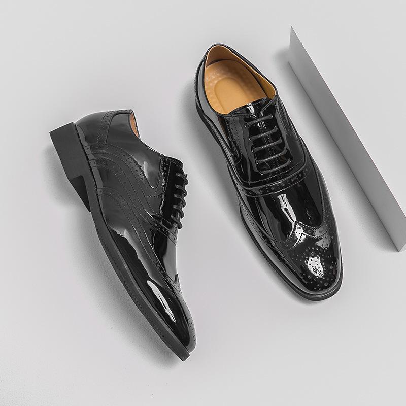 Men's Formal Gold Mirror Brogue Leather Shoes - Large Size, Lace-up Wedding Groom Attire