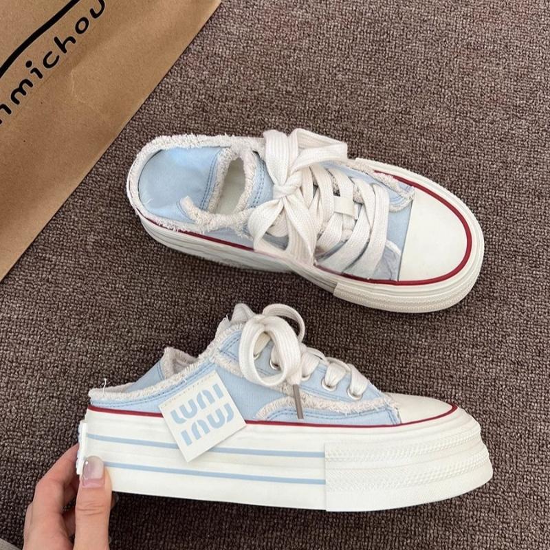 Fashion Casual Canvas Shoes for Women 2024 Spring Autumn New Designer Half Slipper Shoes Female Platformm Sneakers Ladies