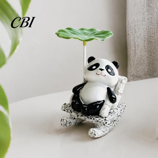 Lazy Frog Decor Rocking Panda Figurine, Cute Resin Bobble Chair with Lotus Leaf Design, Shade Stress Relief Desk Ornament for Car Shelf Office,