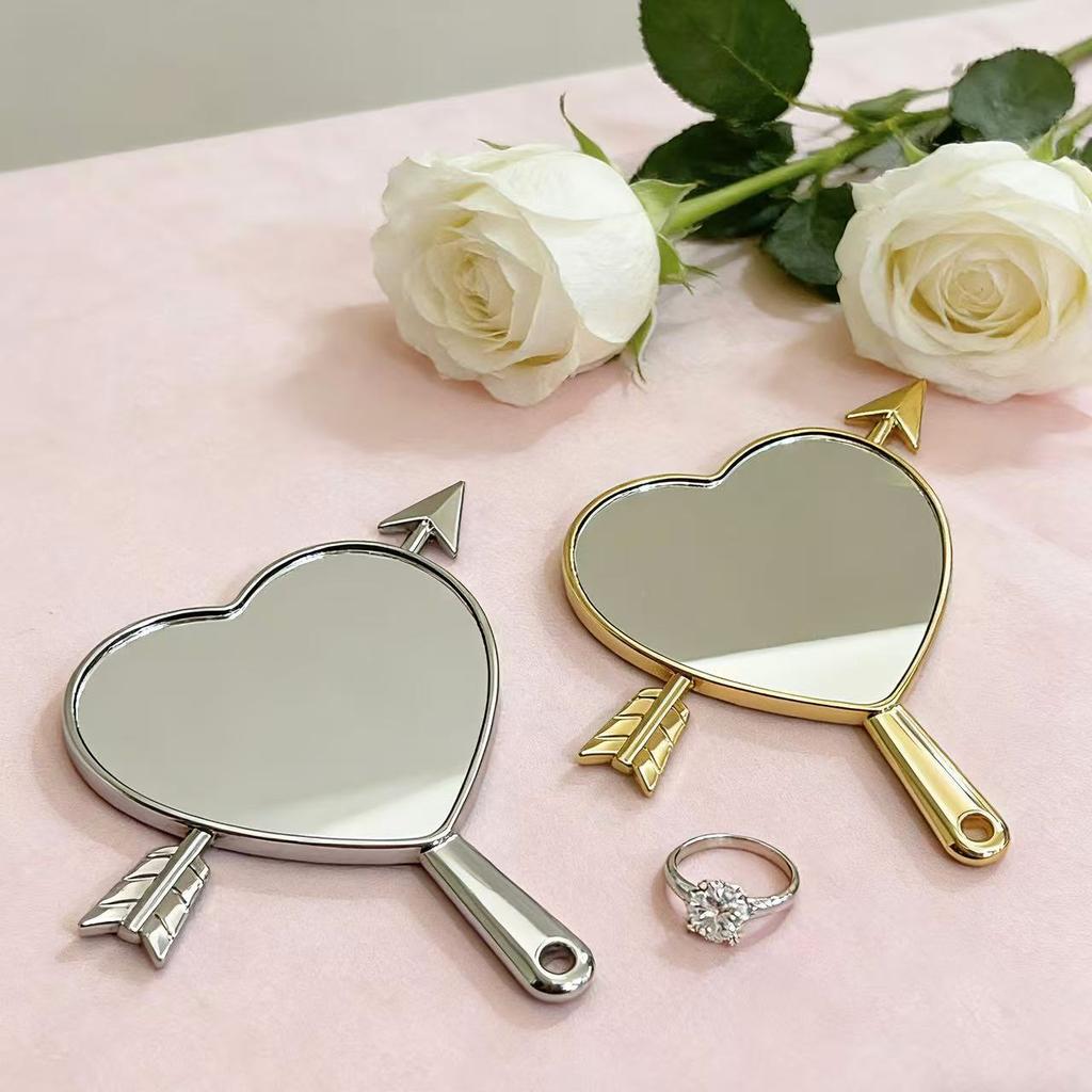 Heart Shaped Handle Compact Mirror, Single Face Portable Vanity Mirror for Home Travel, Gift