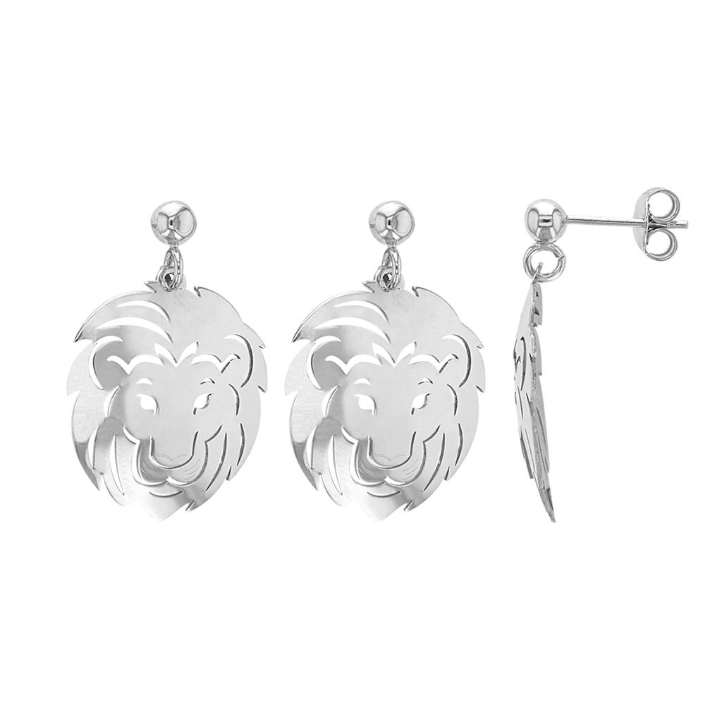 Les Trésors De Lily [R2833] - Handmade Silver 'Jungle' Silver Earrings (rhodium) - 22x20mm (lion)