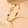 Gold Plated Clover Flower Shell Open Cuff Bangle – Dainty Vintage Jewelry, Luck Gift for Women