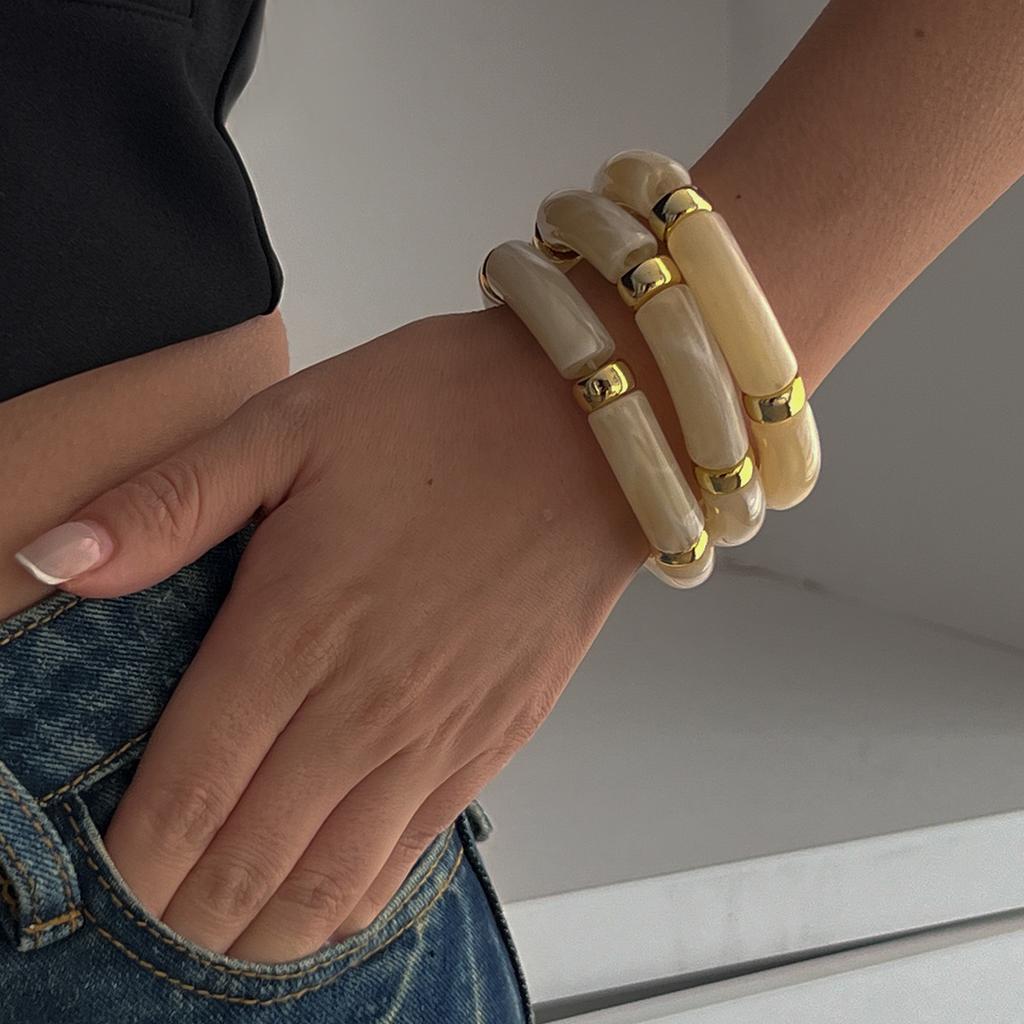 Vintage Acrylic Bamboo Beads Bracelet for Women Multi Color Stretchy Resin Girls Charm Couple Bangles Gift Men Jewelry
