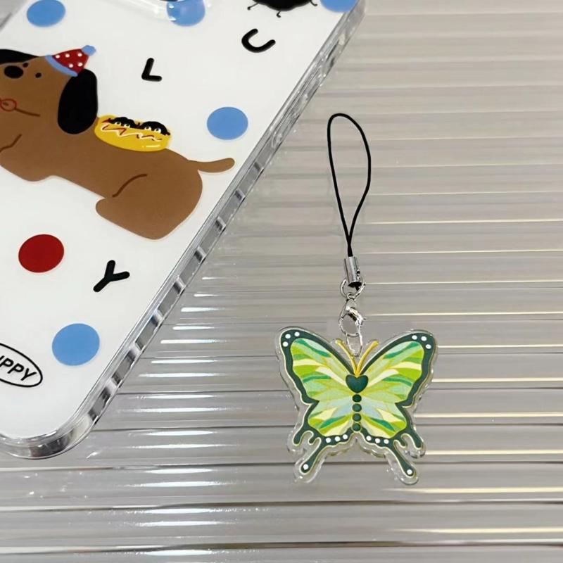 Unique Butterfly Phone Lanyard Colorful Butterfly Wristlet Keychain Bracelets for Women Girls Acrylic Animal Keyring