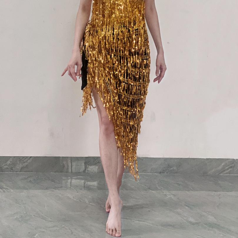 

Юбка для практики танца живота с пайетками и кисточками One Size