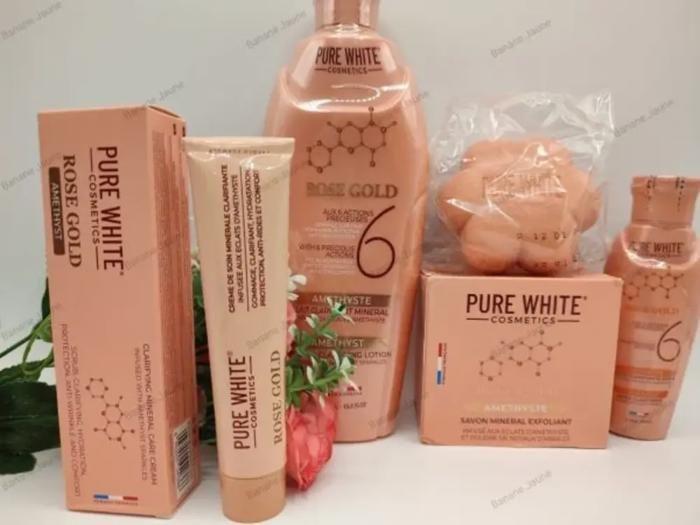 Mini Gamme Pure White Amethyste Rose Gold | Lait 400ml, Savon 190g, Huile Et Crème Tube