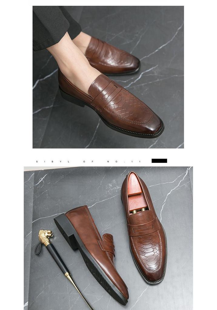 Men's Cross-Border Stylish Slip-On Leather Business Casual Shoes, Fashionable Black Wedding Loafers