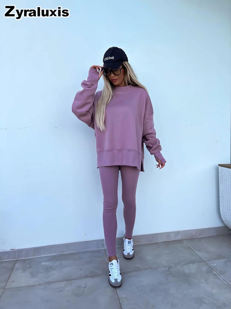 New Spring Outwear Women's Fashion Loose Fit Leggings Set with Oversized Sweatshirt Two Piece Outfit