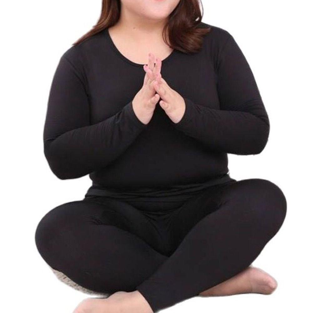 Pants T Shirt Round Neck Plus Size Top Pants Set Long Johns Set Women Underwear Thermal Underwear