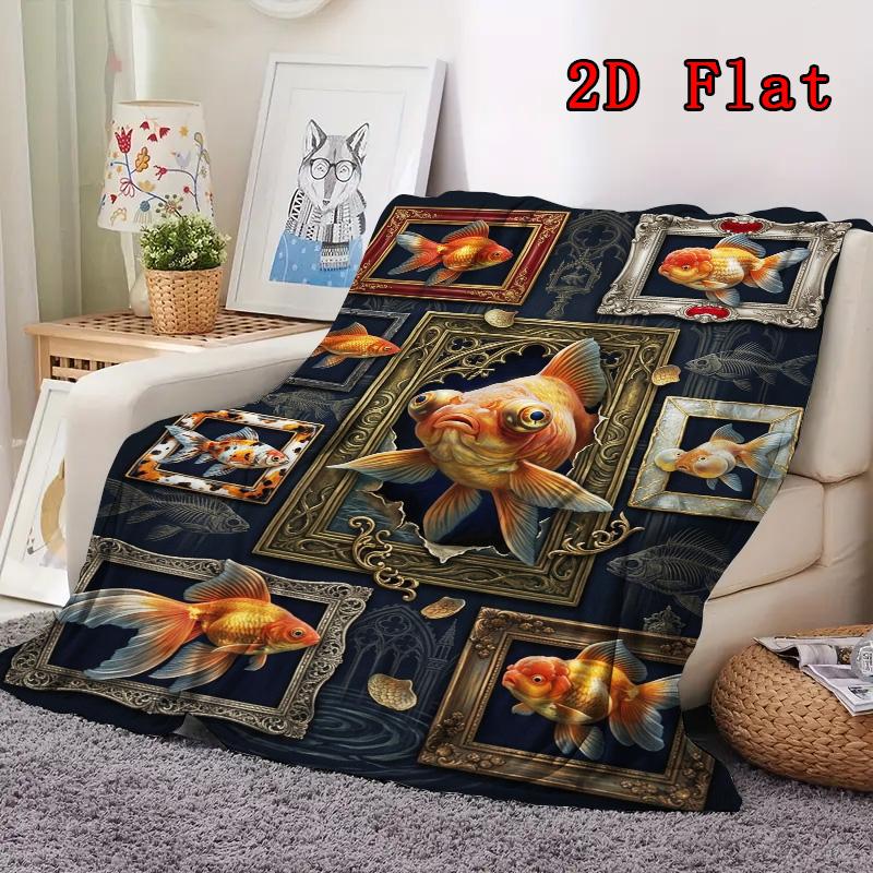 Goldfish Art 2D Flat Pattern Flannel Blanket, High Quality All Seasons, Home Decor, Warmth and Comfort, Perfect for Christmas Gifts.