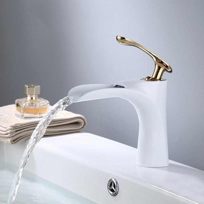 Bathroom Waterfall Basin Sink Faucets Hot Cold Tap Deck Mounted Water Mixer Crane Antique Bronze Chrome White Black Gold