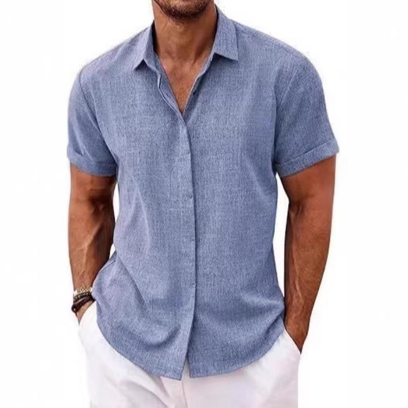 Summer Men's Linen Short Sleeve Shirt Casual Button Down Versatile Simple Top