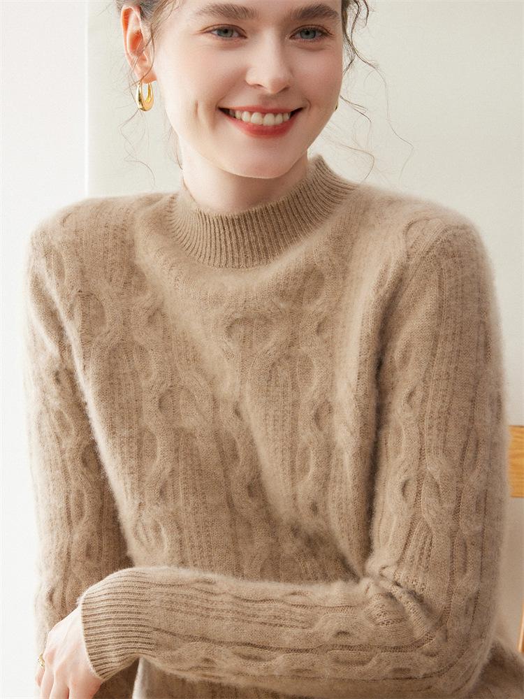High Neck Cashmere Sweater - Thick, Loose Knit for Autumn & Winter