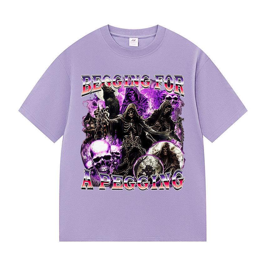 BEGG IN G FOR A PEGGING Funny Skeleton T Shirt Men's Vintage Gothic Short Sleeve T-shirts Casual Cotton Tops T-shirt Streetwear