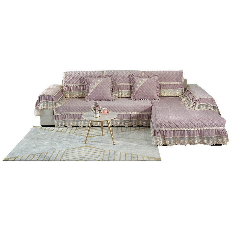 Luxury Solid Color Sofa Sets Cover Thick Sofa Slipcovers L Shaped Sofa Towel Lace Decor Couch Covers for Living Room