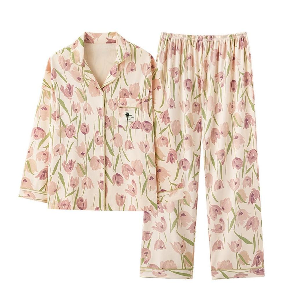 Shop Maternity Long Sleeve Nursing Pajamas with Nursing Open for and Postpartum Floral and Spring [Select Tomorrow] Opening, Button-Front, Front, Pre-
