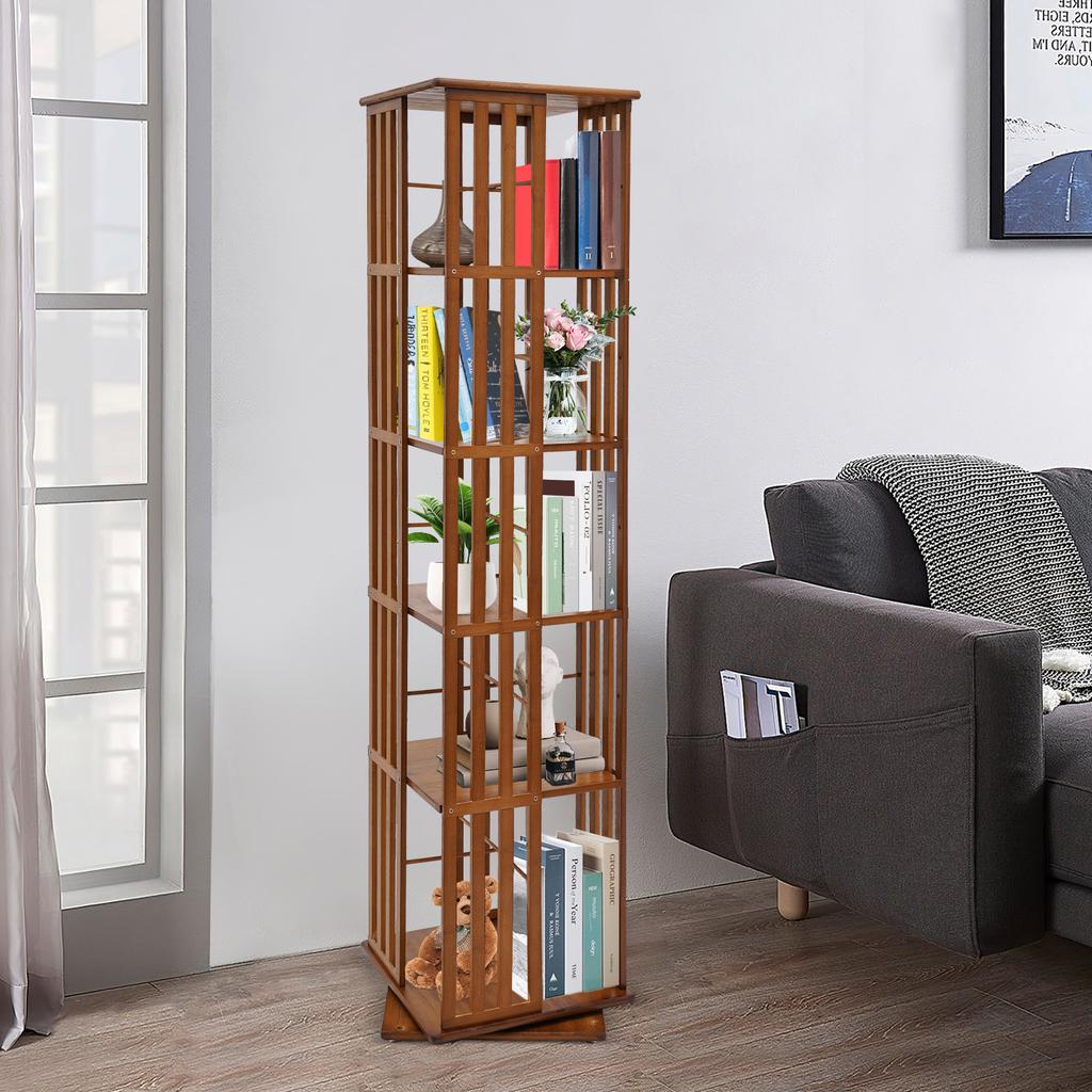 5-Tier Rotating Bookshelf, 360° Spinning Book Storage Organizer, Floor Standing Bookcase for Living Room/Office, Display Rack