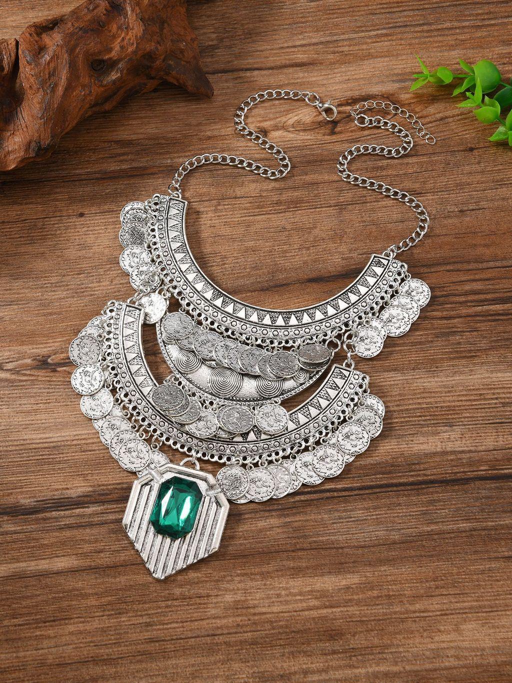 Boho Chic Multichain Coin Pendant Necklace With Tassels For Autumn Wear Women зелёный