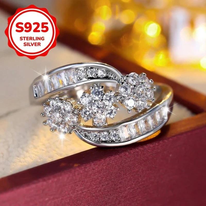 1pcs Elegant Flower Ring for Women925Pure silver with a shiny finish3A Zirconia is suitable for banquets and anniversary occasions