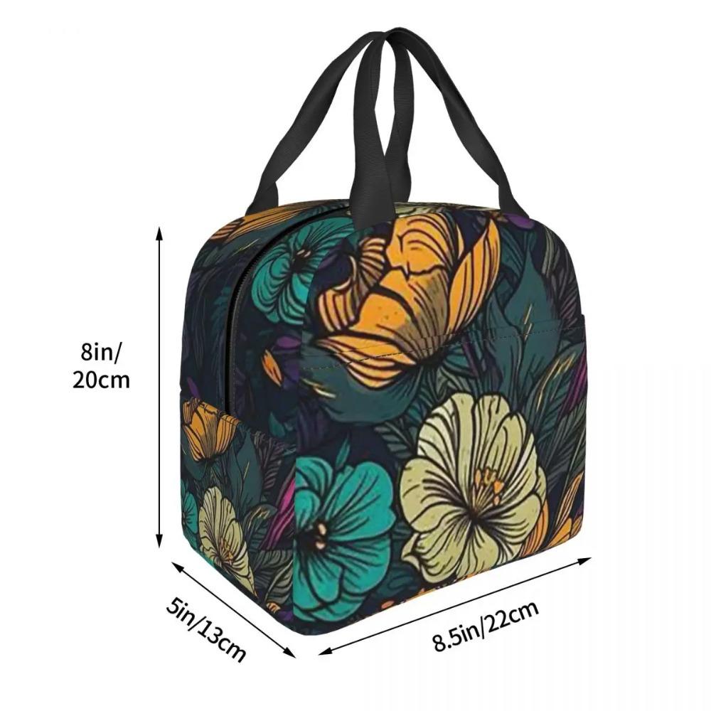 Purple Flower Vintage Pattern Insulated Lunch Bag for Women Kids Portable Food Boxes Thermal Lunch Box Tote