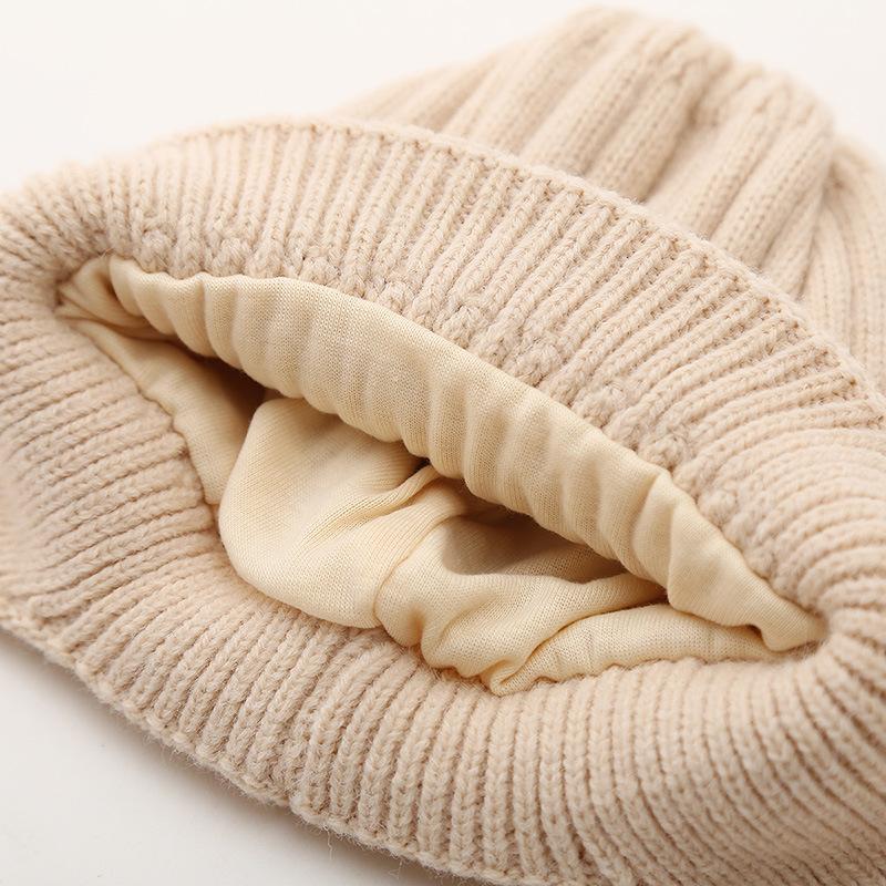 Winter Baby Knitted Hat with Earmuff Letter Embroidered Toddler Beanie Cap Solid Color Warm Woolen Kids Ear Protection Hats