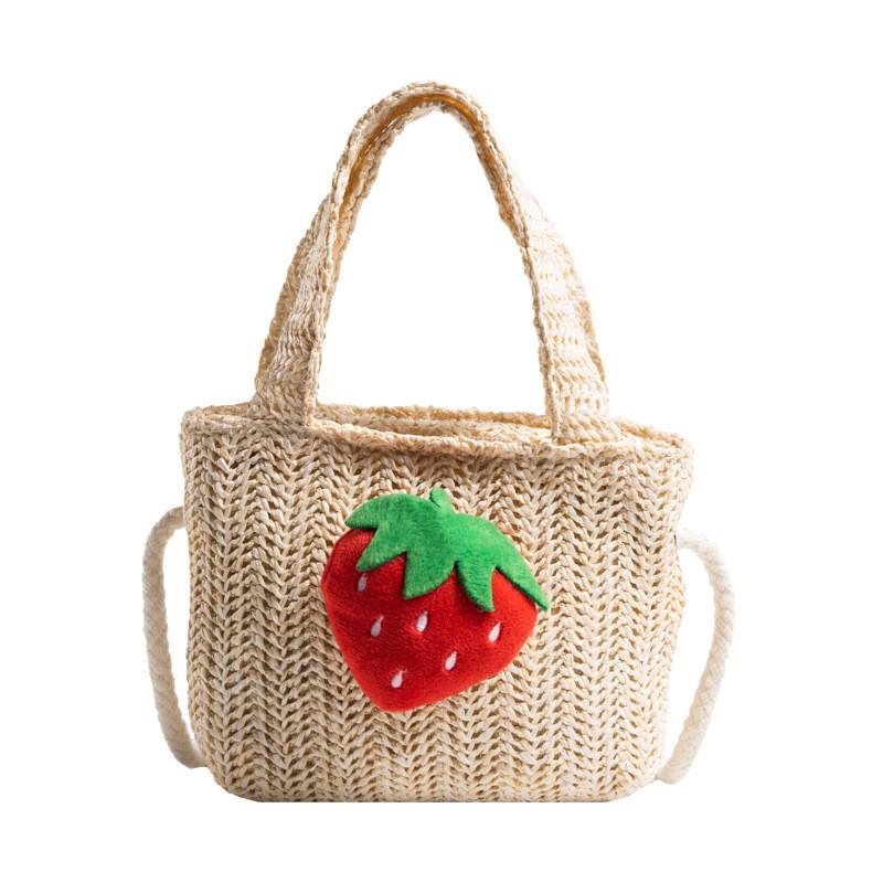 Woven Beach Strawberry Bag Bow Shaped Crossbody Bag Suitable For  Outdoor Travel