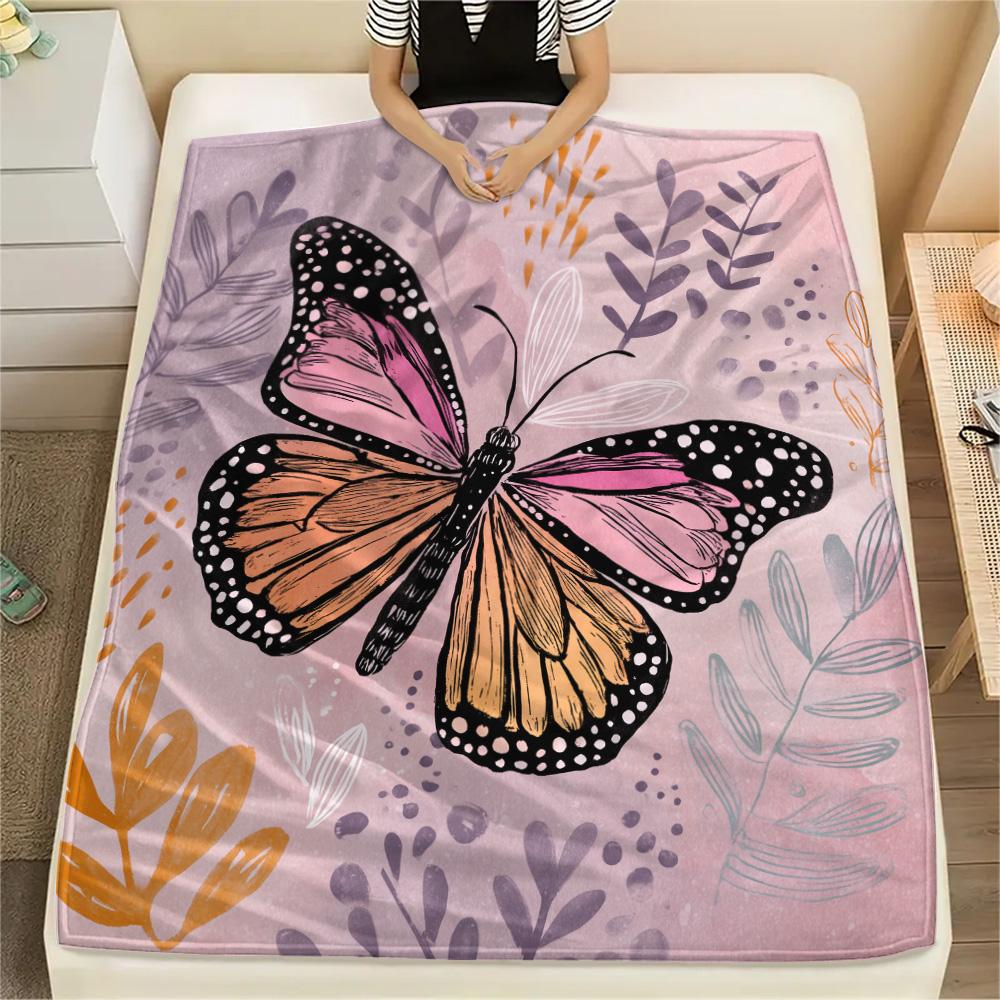 Flower Butterfly  Print Flannel Blanket, High quality Comfortable for All Seasons, Home Decor, Warmth and Comfort