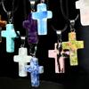 Punk Rock Bunter Naturstein Kreuz Anhänger Halskette Für Männer Frauen Cool Hip Hop Street Vintage Y2K Grunge Goth Schmuck Geschenk