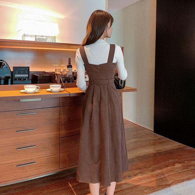 French Style Corduroy Camisole Dress Set - Autumn/Winter Collection