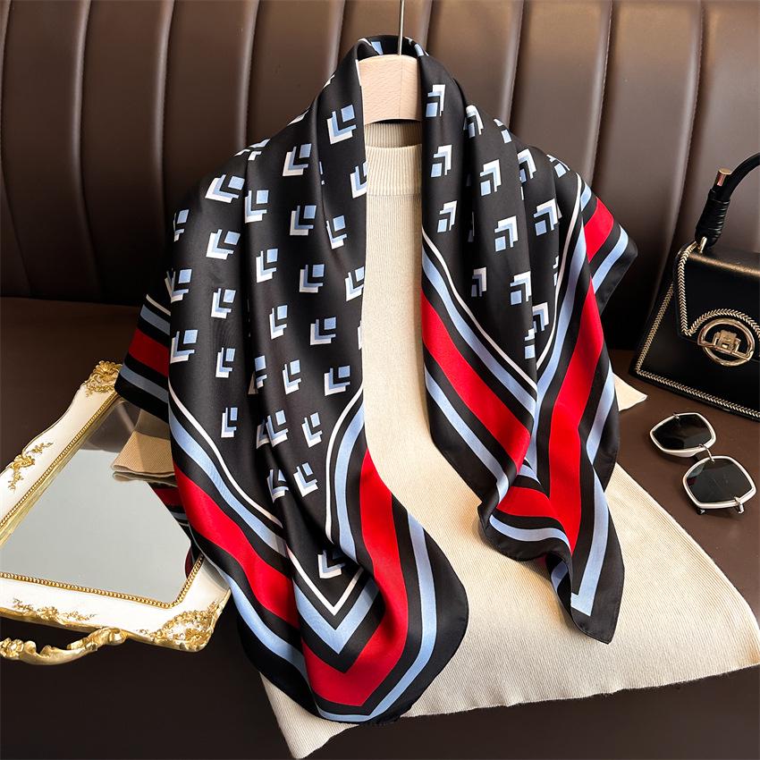 Versatile British-Style Silk Square Scarf - 90cm Solid Color Shawl & Headscarf