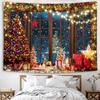Winter-Weihnachtsteppich - Rustikales Holzfenster Weihnachtsbaum für Schlafzimmer, Nacht Wald Schnee Szene Außerhalb des Fensters Wand H