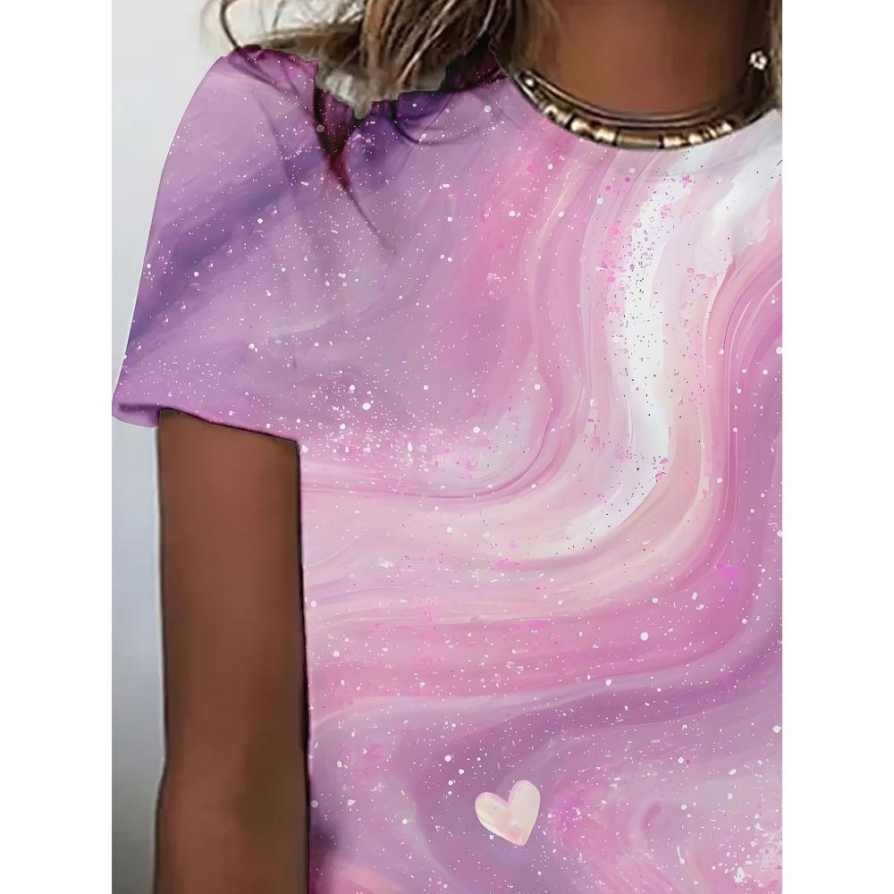 3D Printed T-shirt, Casual Round Neck, Short Sleeves, Spring and Summer Essential, Women's Clothing, Suitable for Daily Wear