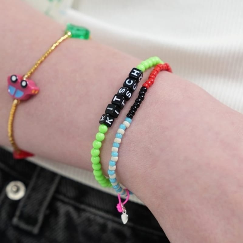 BONBEAU Black Cube Initial Color Ball Bracelet