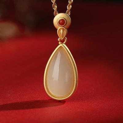 Natural Hetian White Jade Drop Shape Pendant Necklace Small And Exquisitely Designed Charm Elegant Luxury Ladies Jewelry