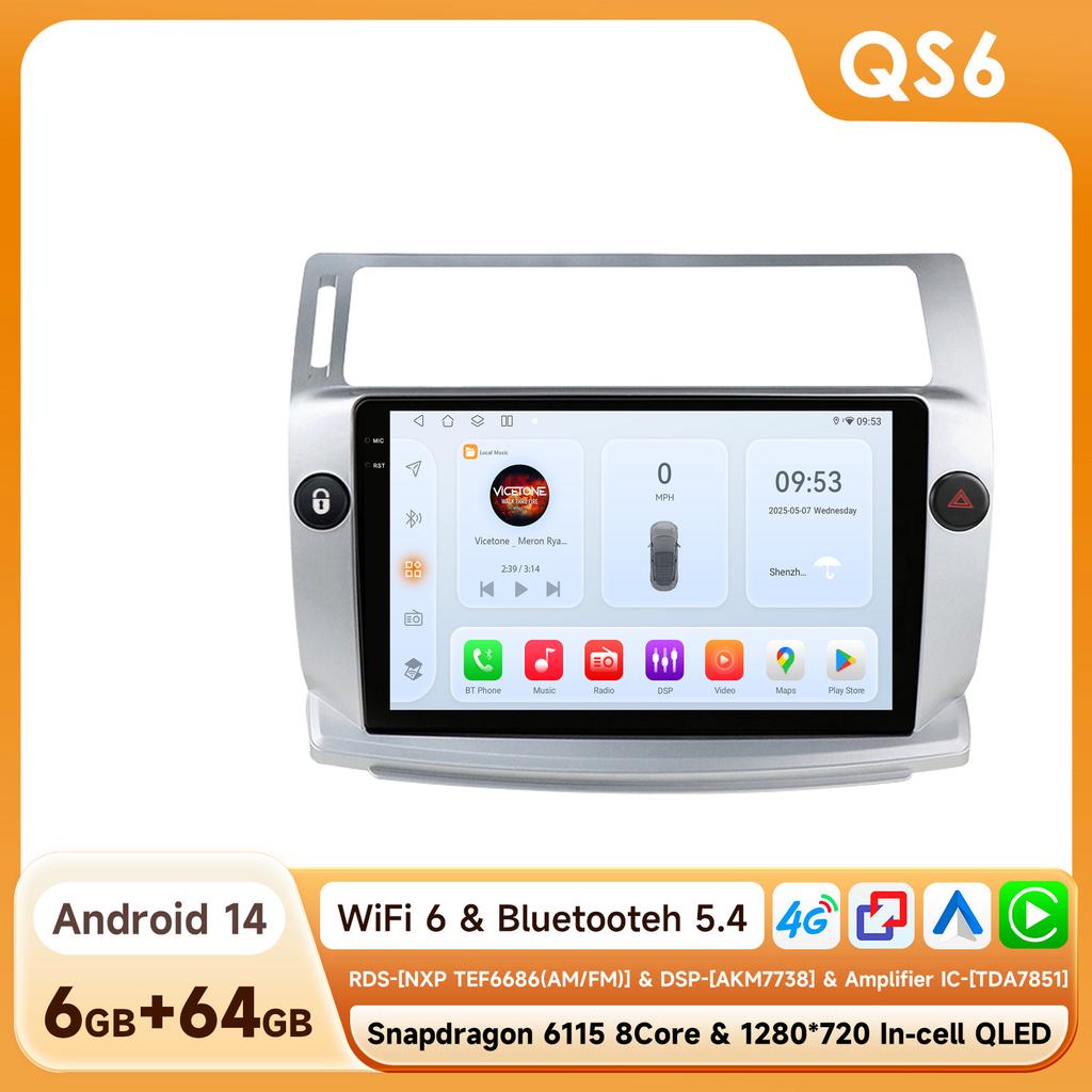 Android Car Stereo for Citroen C4 C-Triomphe C-Quatre 2004-2009 Multimedia Player Auto GPS Carplay RDS DSP by Snapdragon 6115