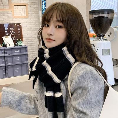 Thickened Stripe Knitted Scarf Keep Warm Shawl Scarf Casual Women Long Scarf  Male/Female