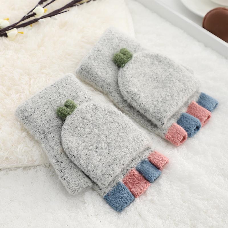 Cheap Ladies Women Cute Student Acrylic Knitted Fingerless Magic Gloves in Winter серый