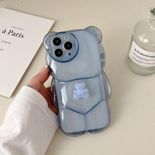 For Iphone 14 Cute 3d Cartoon Bear Claer Phone Case For Iphone 13 11 12 Pro Max X Xr Xs Soft Transparent Shockproof Back Cover