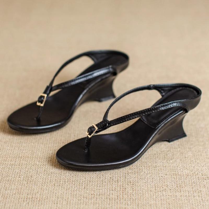 Fashion Retro Gold Wedges Slippers Women Summer Sexy Clip Toe Buckle Flip Flops Comfort Breathable Holiday Beach Sandal Zapatos De Mujer