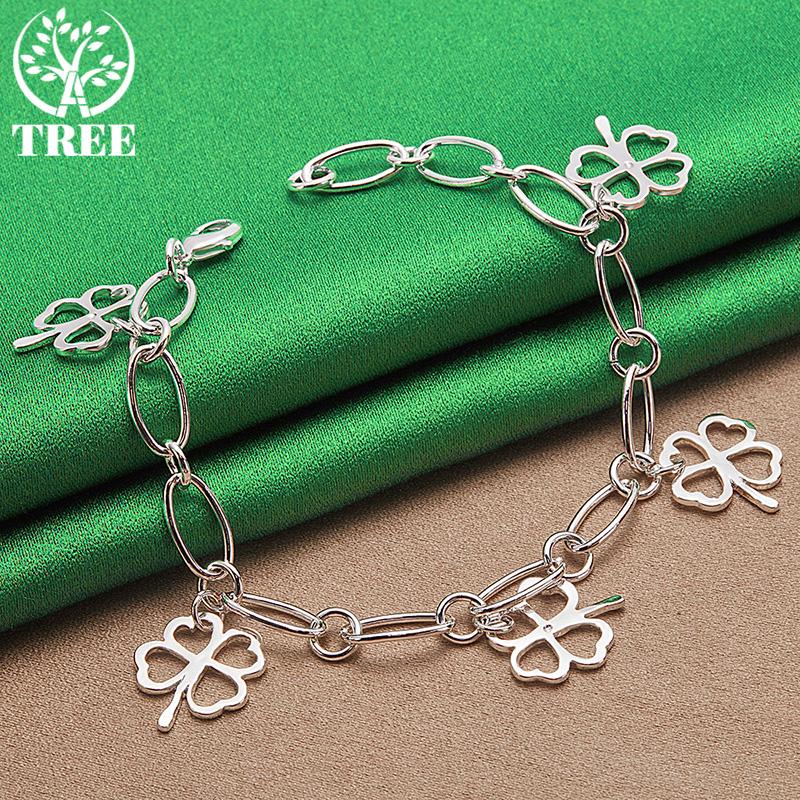 Korean Fashion 925 Sterling Silver Four-Leaf Clover Pendant Bracelet For Women Exquisite Jewelry Accessories Birthday Party Gift