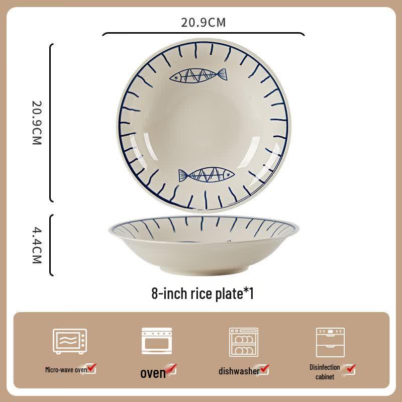 Japanese Underglaze Ceramic 8-Inch Dinner Plate Set