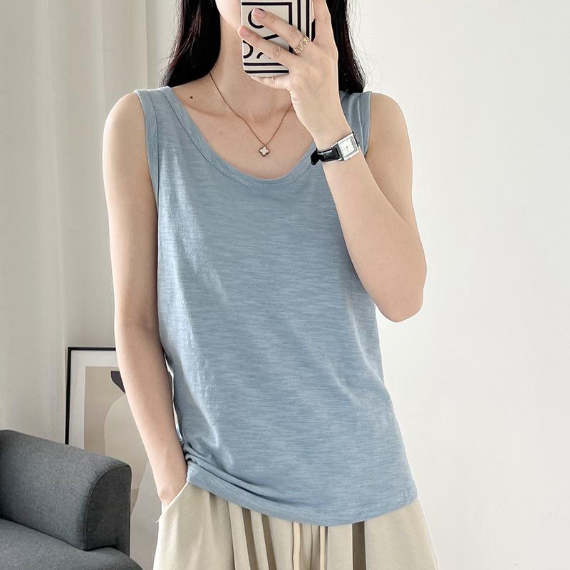 Bamboo Cotton Women's U-Neck Tank Top: 2024 Loose-Fit, Underarm Coverage, Pure Cotton Summer Wear