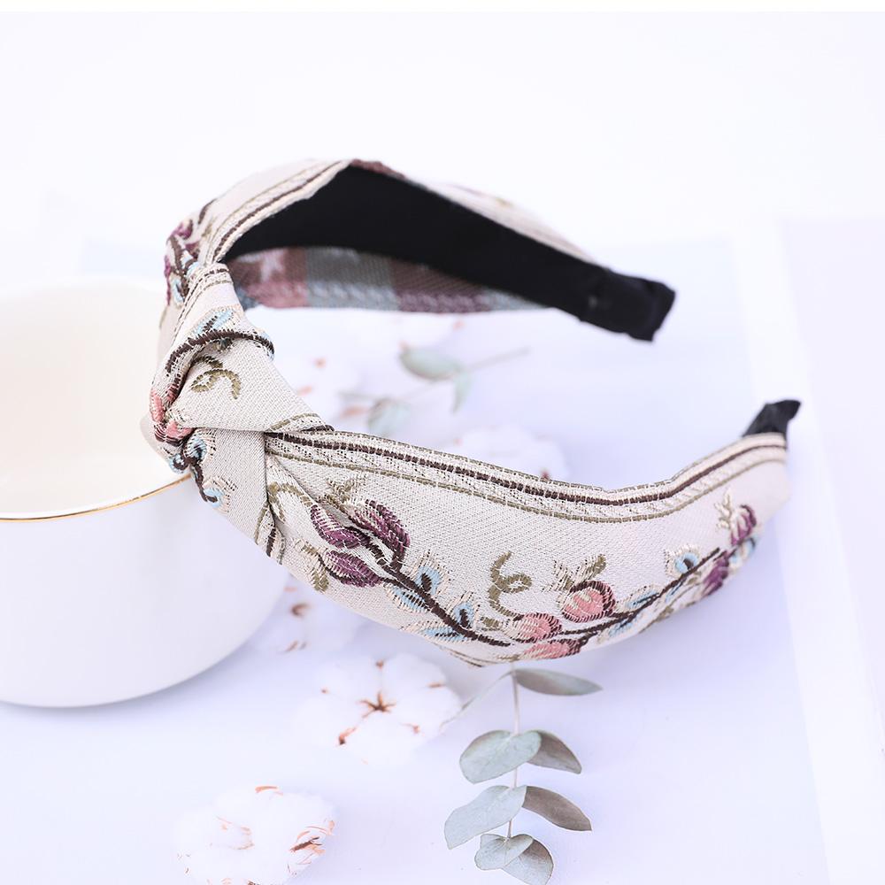 New Retro Knotted Headband For Women Hair Accessories Girls Flower Embroidery Elastic Hairbands Hair Hoops Band Headwear Bezel